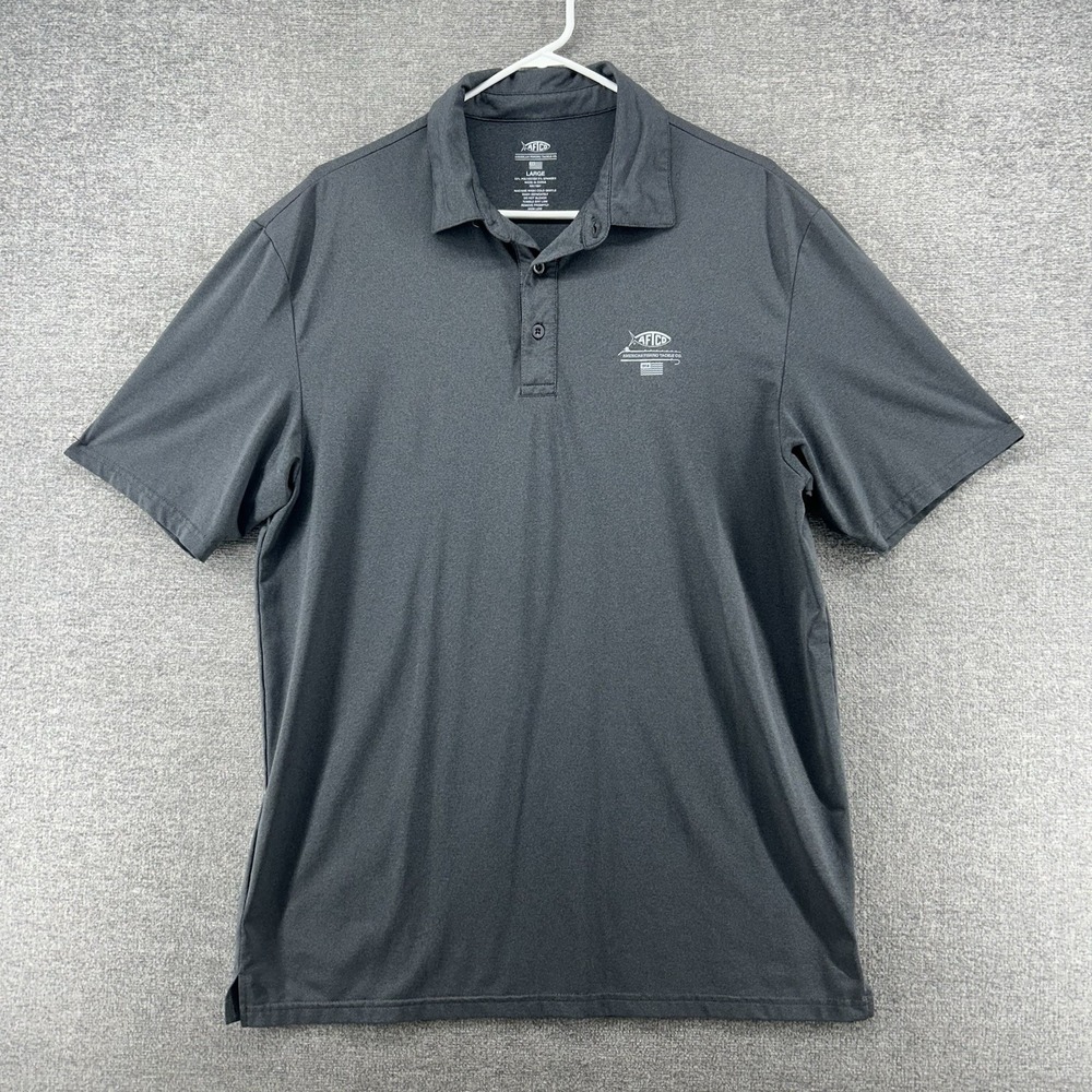 AFTCO Polo Shirt Men Size Large Gray Short Sleeve Fishing Summer